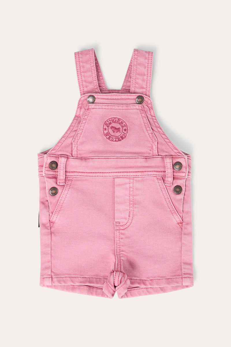 Ringers Western Barnyard Buddy Babies Shorts Overalls - Pink