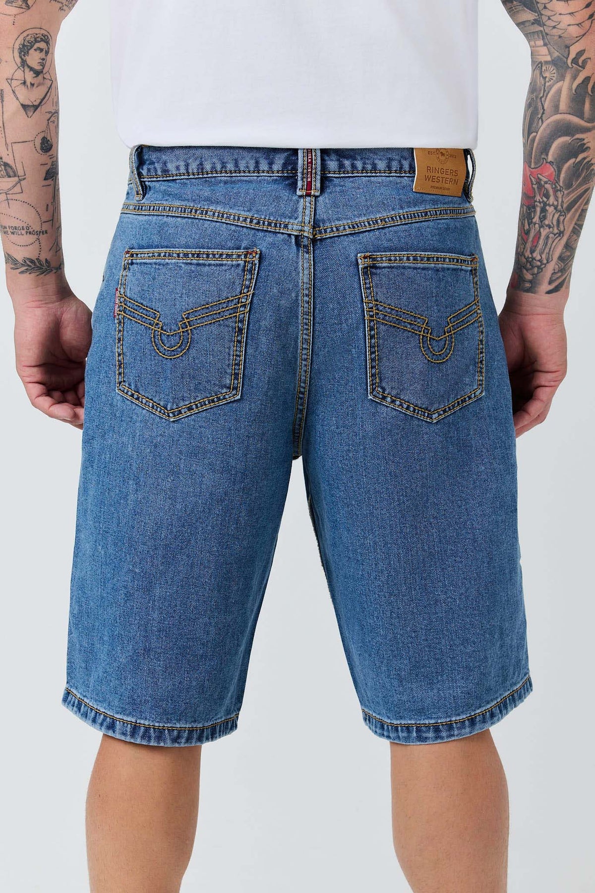 Ringers Western Bodie Mens Denim Short - Mid Blue Back