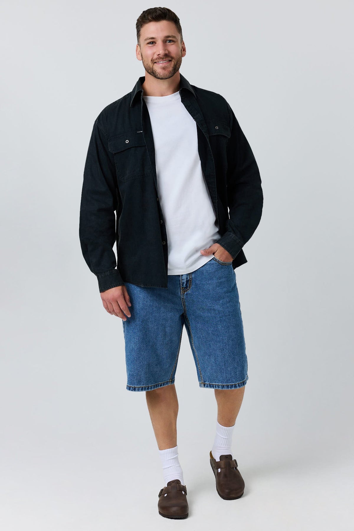 Ringers Western Bodie Mens Denim Short - Mid Blue Front