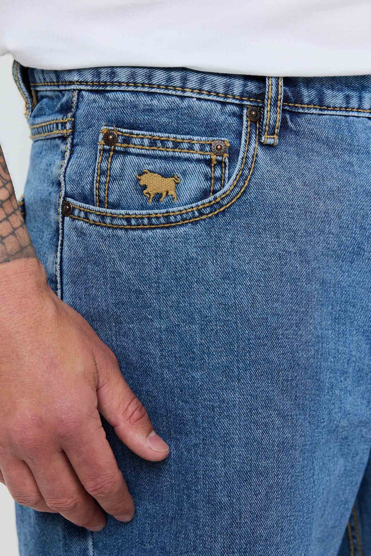 Ringers Western Bodie Mens Denim Short - Mid Blue Side