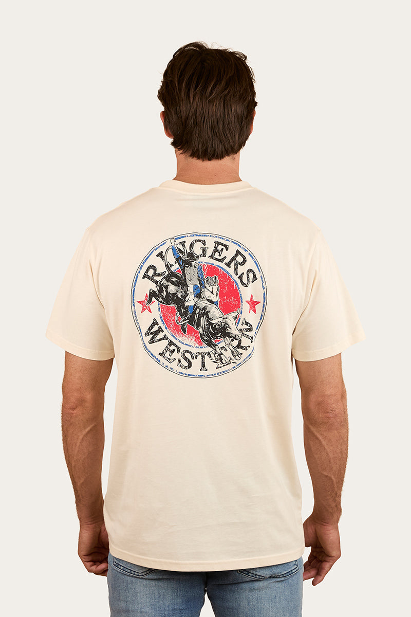Ringers Western Bucking Bull Mens Loose Fit T-Shirt - Off White