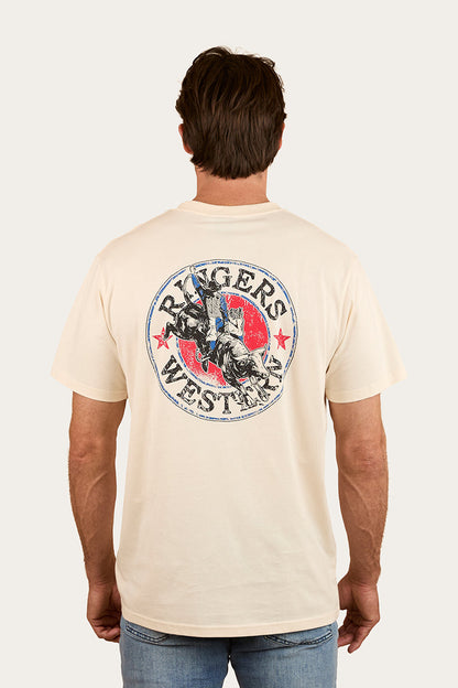 Ringers Western Bucking Bull Mens Loose Fit T-Shirt - Off White