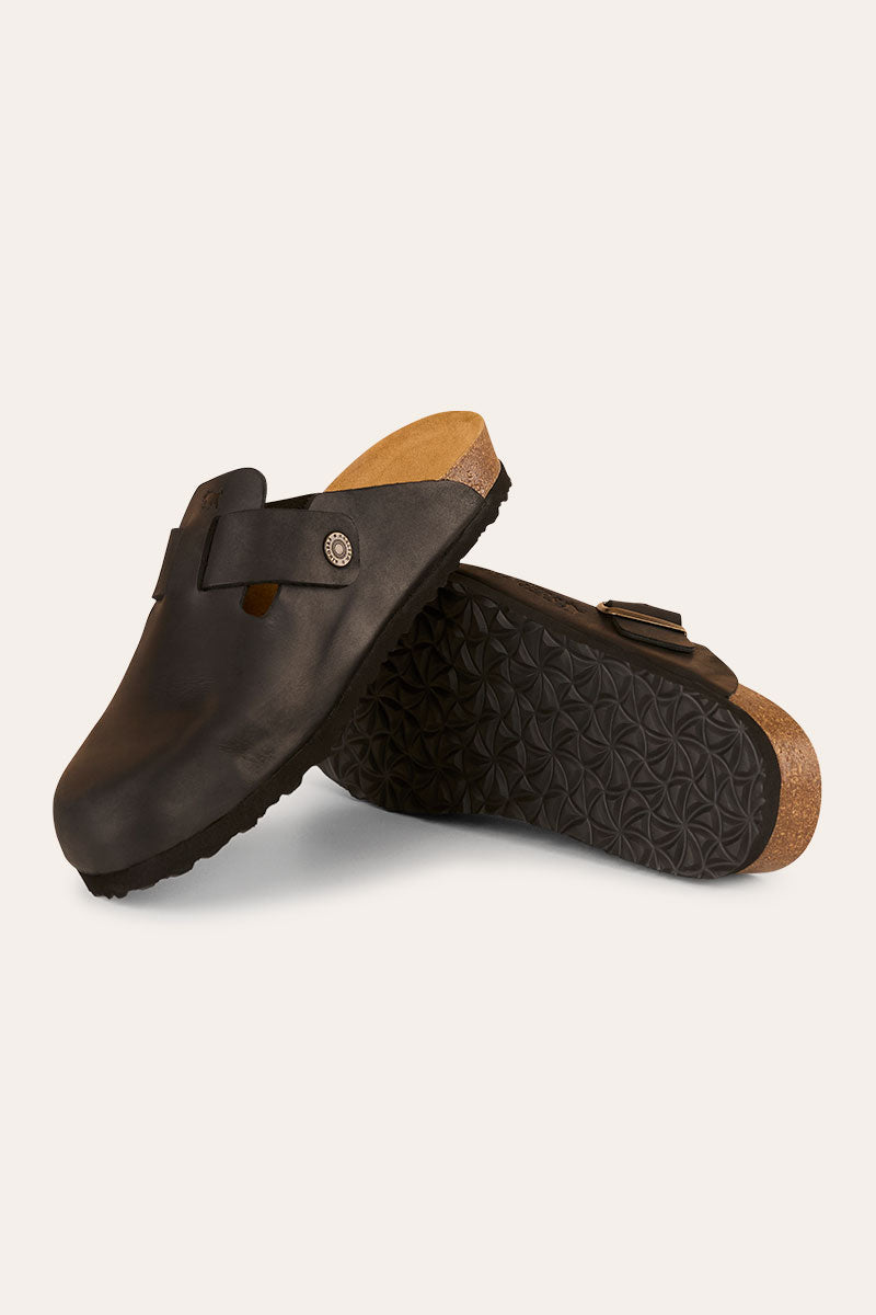 Ringers Western Byron Unisex Leather Cork Clog - Black Front