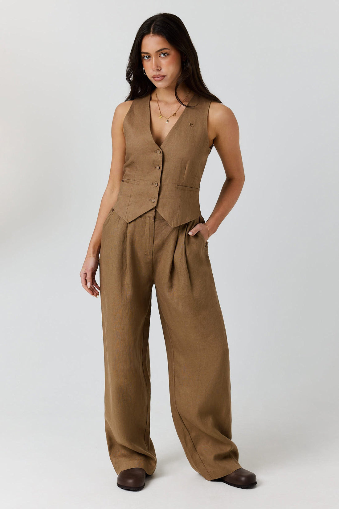Ringers Western Carly Womens Linen Tailored Pant - Caramel