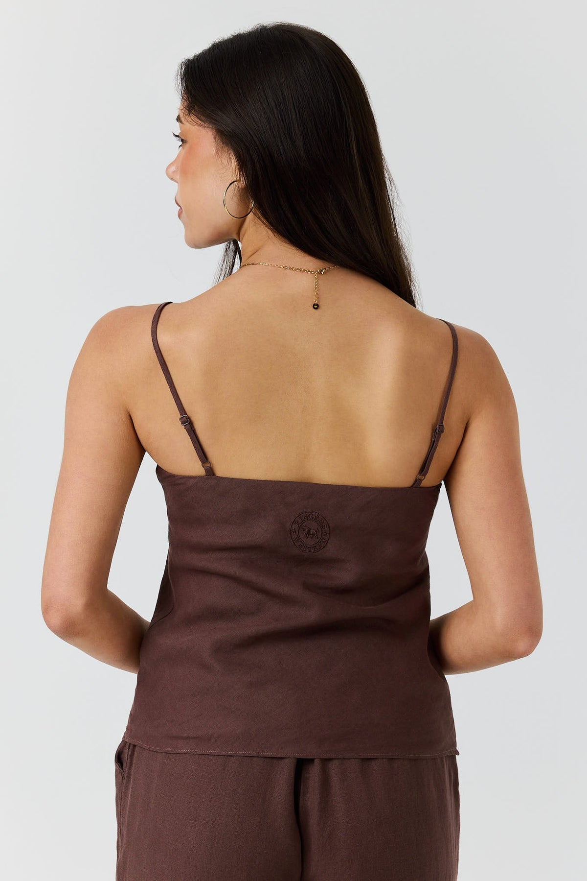 Ringers Western Carmen Womens Bias Cut Linen Cami Top - Chocolate Back