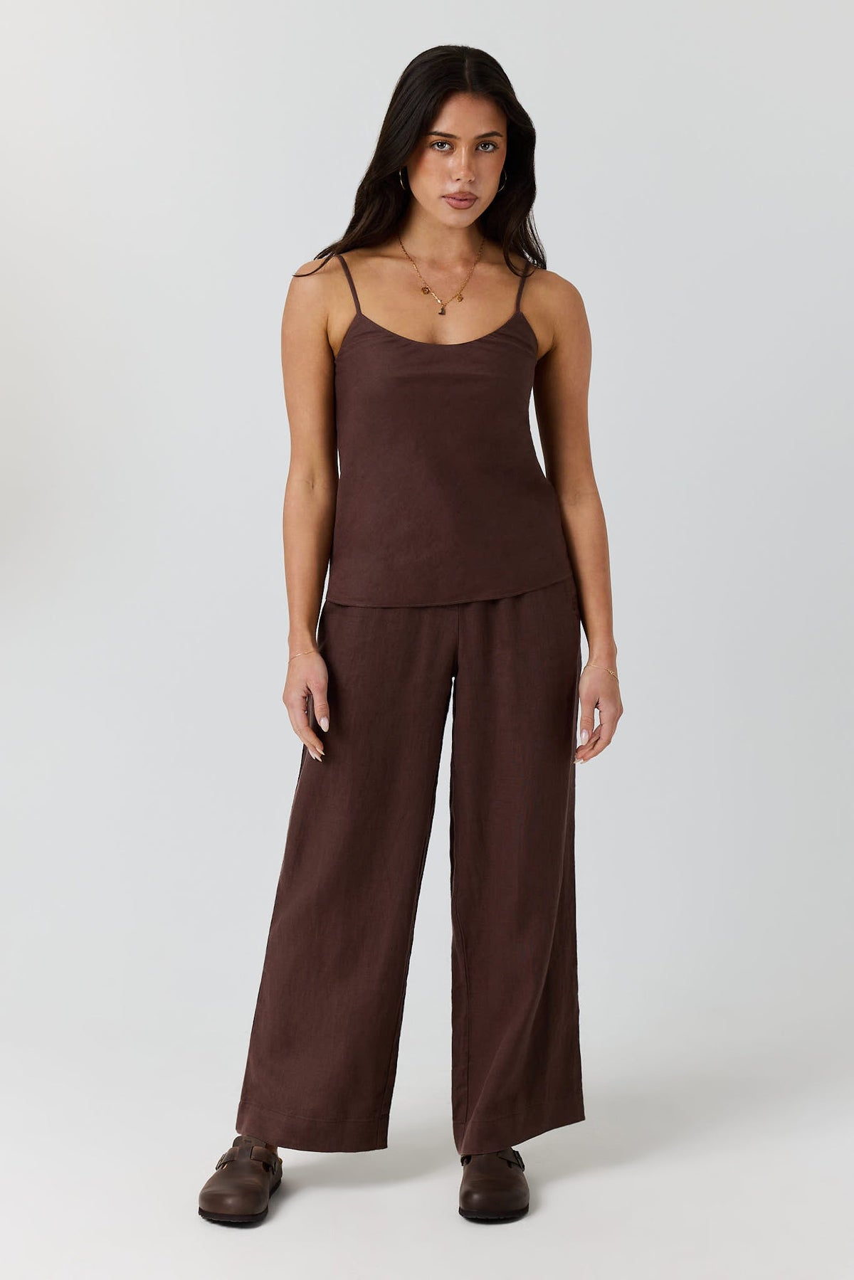 Ringers Western Carmen Womens Bias Cut Linen Cami Top - Chocolate Front