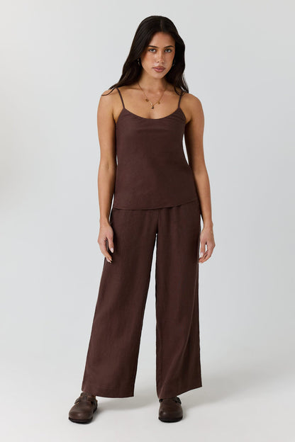 Ringers Western Carmen Womens Bias Cut Linen Cami Top - Chocolate Front