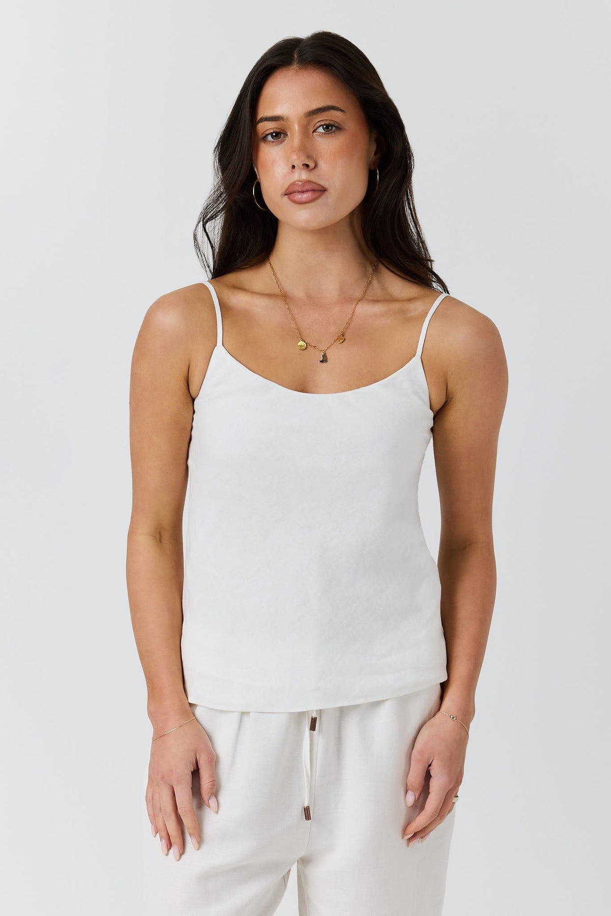 Ringers Western Carmen Womens Bias Cut Linen Cami Top - White Front