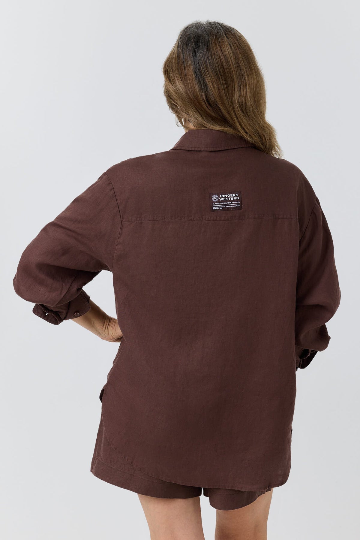 Ringers Western Celine Womens Oversized Linen Shirt - Chocolate Back
