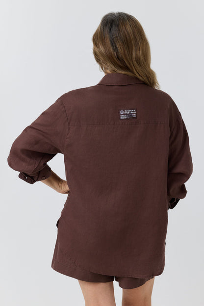 Ringers Western Celine Womens Oversized Linen Shirt - Chocolate Back