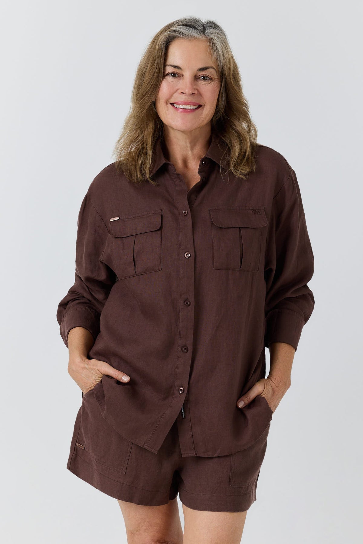 Ringers Western Celine Womens Oversized Linen Shirt - Chocolate