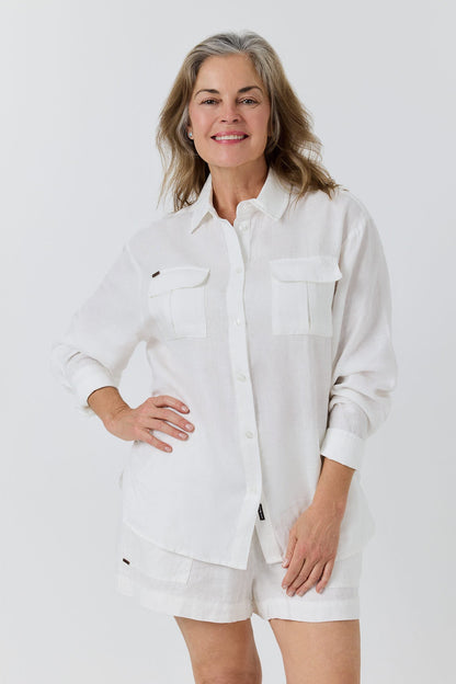Ringers Western Celine Womens Oversized Linen Shirt - White