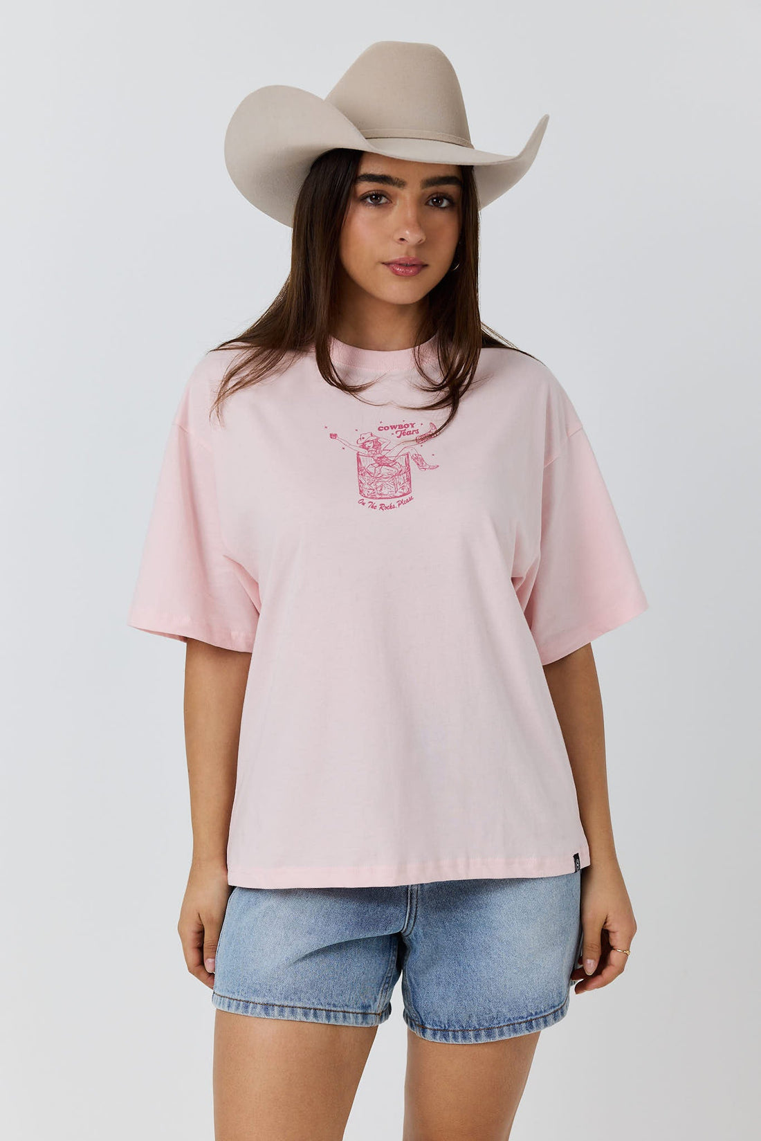 Ringers Western Cowboy Tears Womens Oversized T-Shirt - Barely Pink