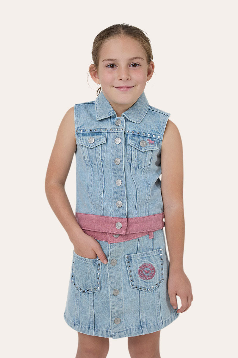 Ringers Western Cowgirl Club Kids Girls Studded Vest - Front