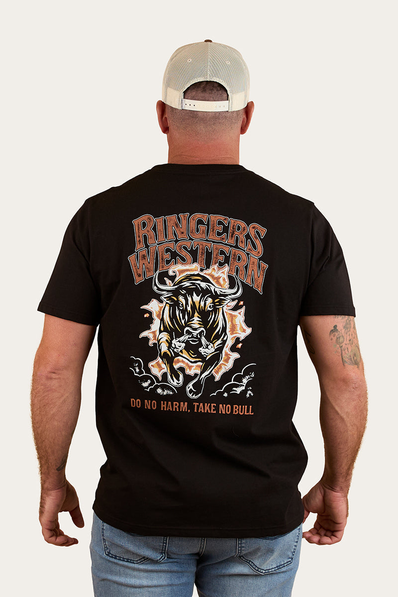 Ringers Western Do No Harm Take No Bull Mens Loose Fit T-Shirt - Black