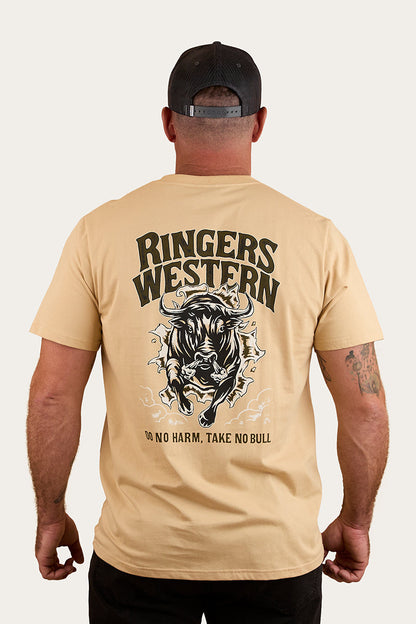 Ringers Western Do No Harm Take No Bull Mens Loose Fit T-Shirt - Dark Sand