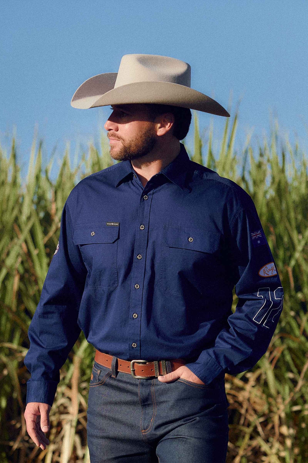 Ringers Western Drive By Mens Full Button Work Shirt - Navy
