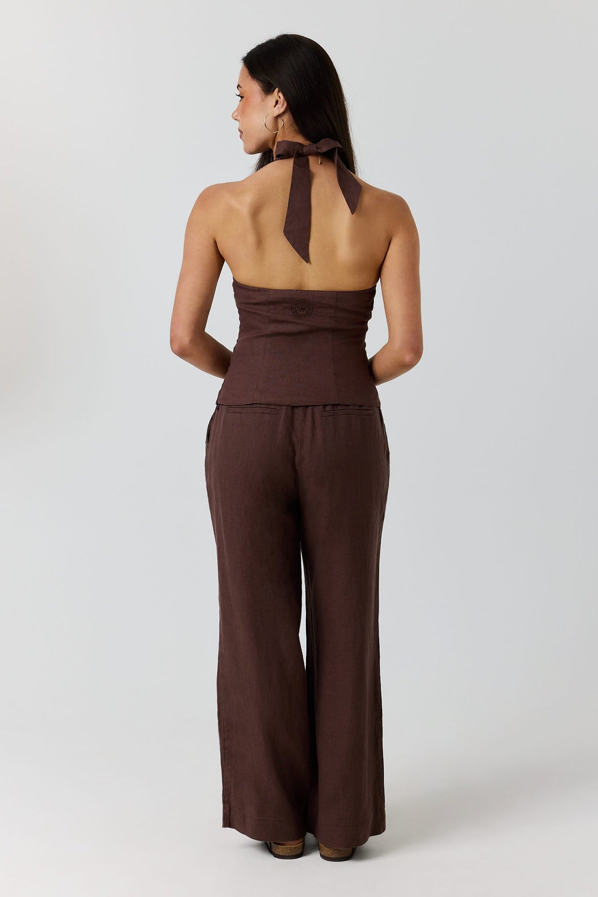 Ringers Western Fallon Womens Linen Halter Top - Chocolate Back