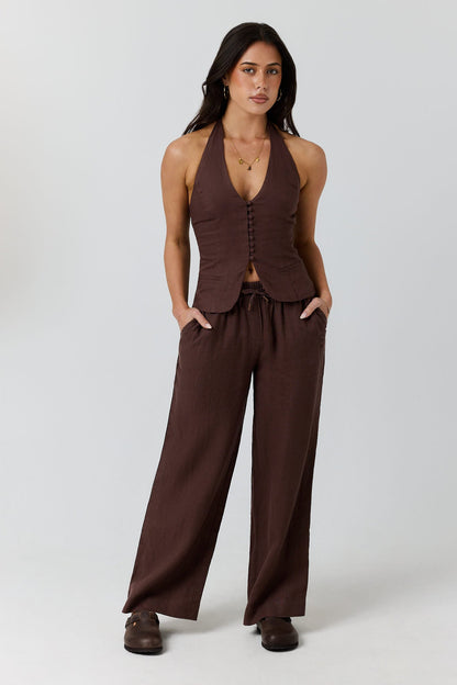 Ringers Western Fallon Womens Linen Halter Top - Chocolate Front