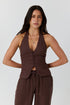 Ringers Western Fallon Womens Linen Halter Top - Chocolate