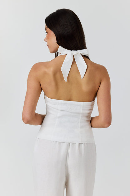Ringers Western Fallon Womens Linen Halter Top - White Back