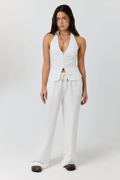 Ringers Western Fallon Womens Linen Halter Top - White Front