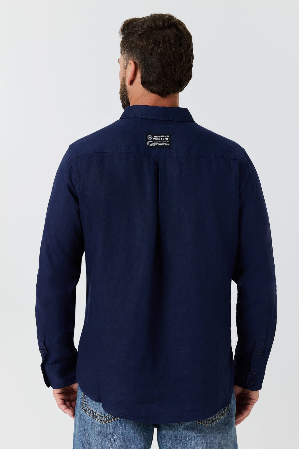 Ringers Western Fieldstone Mens Linen Shirt - Navy Back