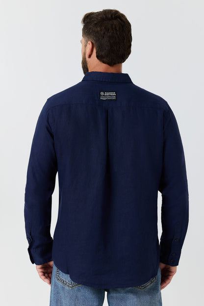 Ringers Western Fieldstone Mens Linen Shirt - Navy Back