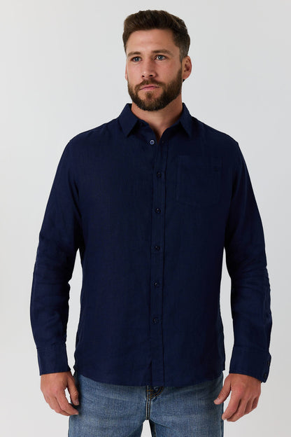 Ringers Western Fieldstone Mens Linen Shirt - Navy