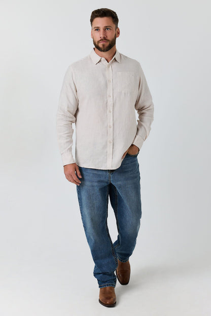 Ringers Western Fieldstone Mens Linen Shirt - Sand Front