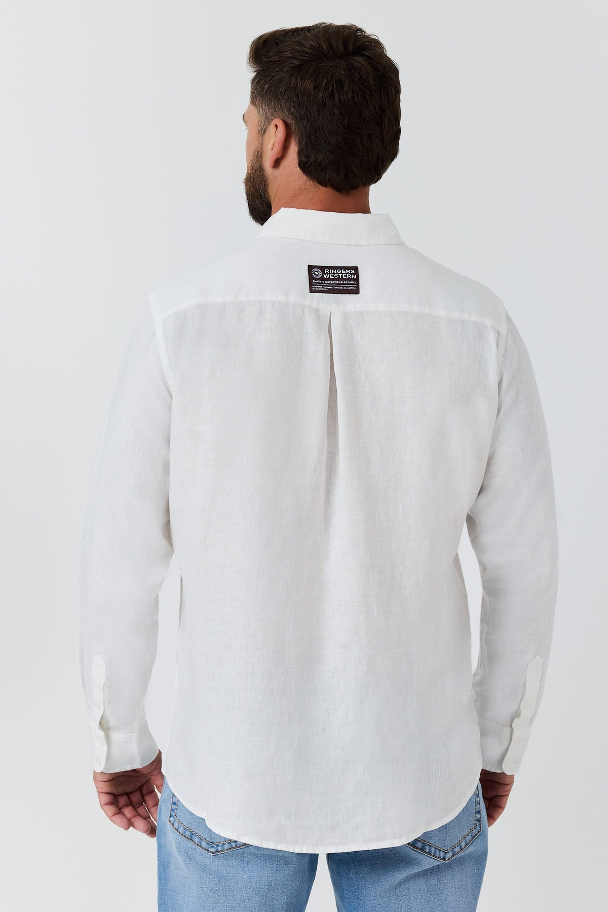 Ringers Western Fieldstone Mens Linen Shirt - White Back