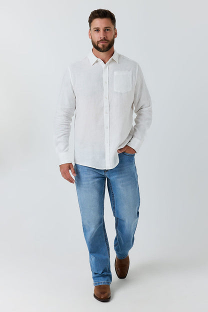 Ringers Western Fieldstone Mens Linen Shirt - White Front