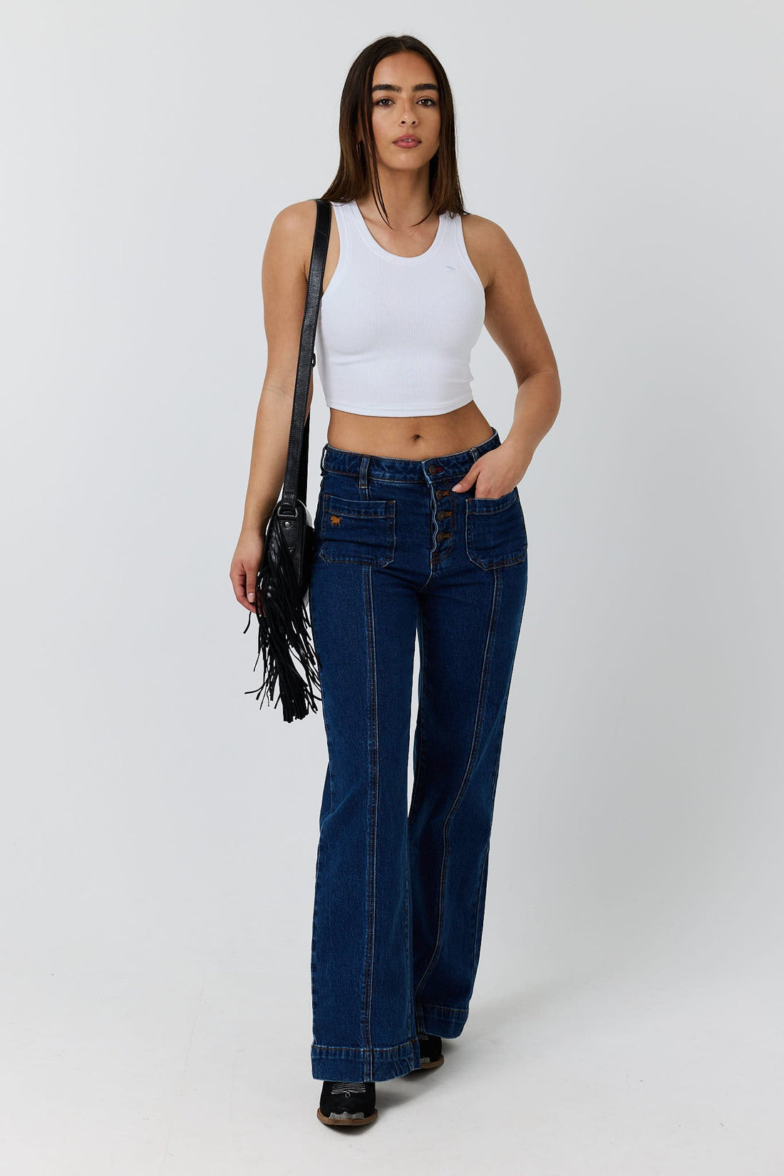 Ringers Western Gabby Womens High Rise Wide Leg Sailor Jean - Classic Blue