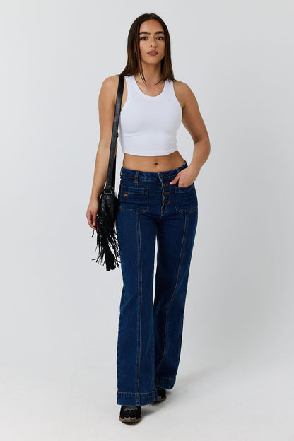 Ringers Western Gabby Womens High Rise Wide Leg Sailor Jean - Classic Blue