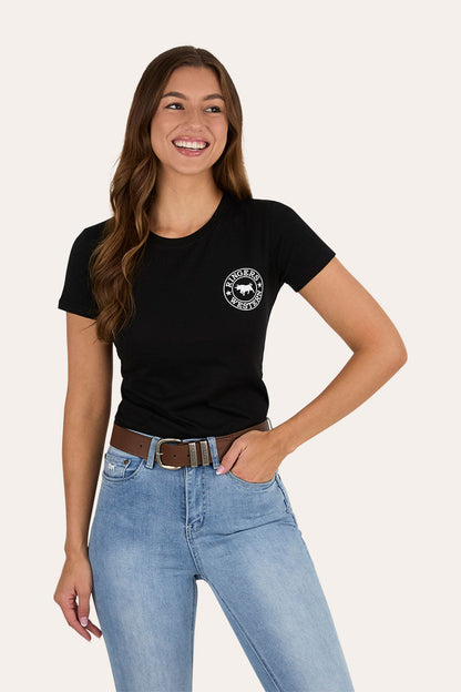 Ringers Western GEC Signature Bull Womens Classic Fit T-Shirt - Black White Front