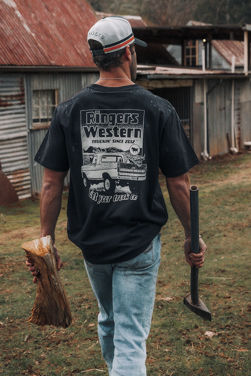 Ringers Western Get Your Truck On Mens Loose Fit T-Shirt - Black Lifestyle
