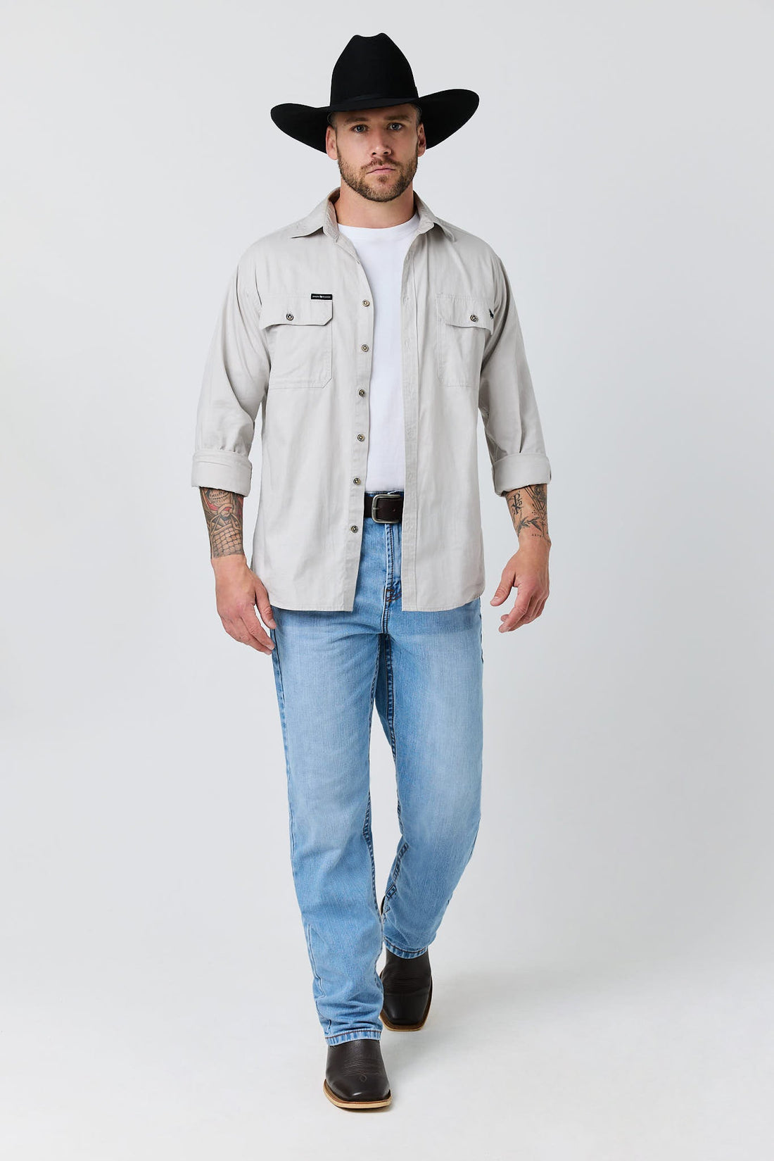 Ringers Western Granger Mens Loose Straight Wide Leg Jean - Light Blue