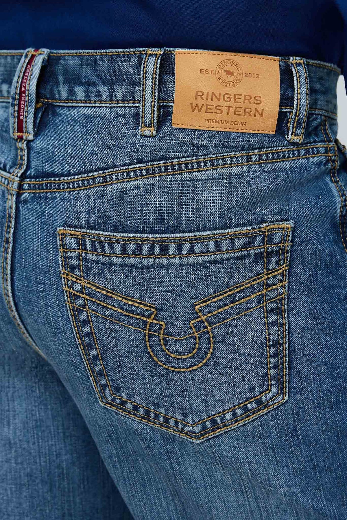 Ringers Western Granger Mens Loose Straight Wide Leg Jean - Mid Blue Back