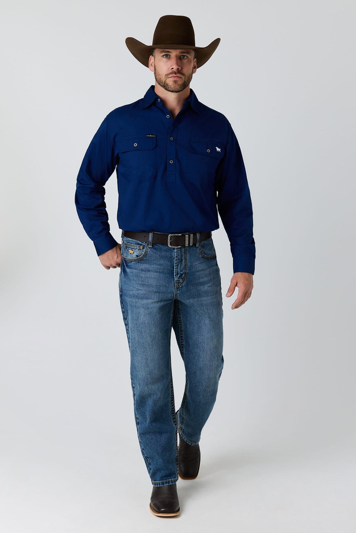 Ringers Western Granger Mens Loose Straight Wide Leg Jean - Mid Blue
