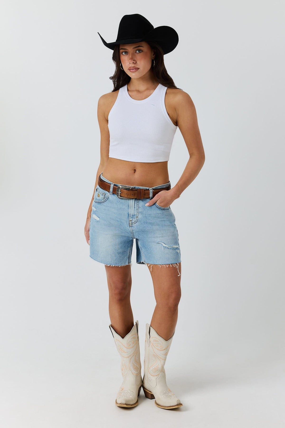Ringers Western Hailey Womens Mid Rise Classic Short - Vintage Light Blue