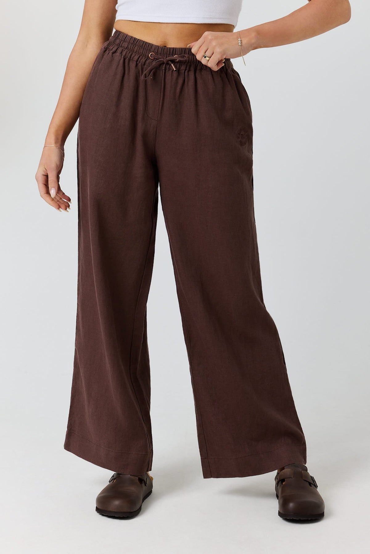 Ringers Western Hattie Womens Linen Drawstring Pant - Chocolate Front