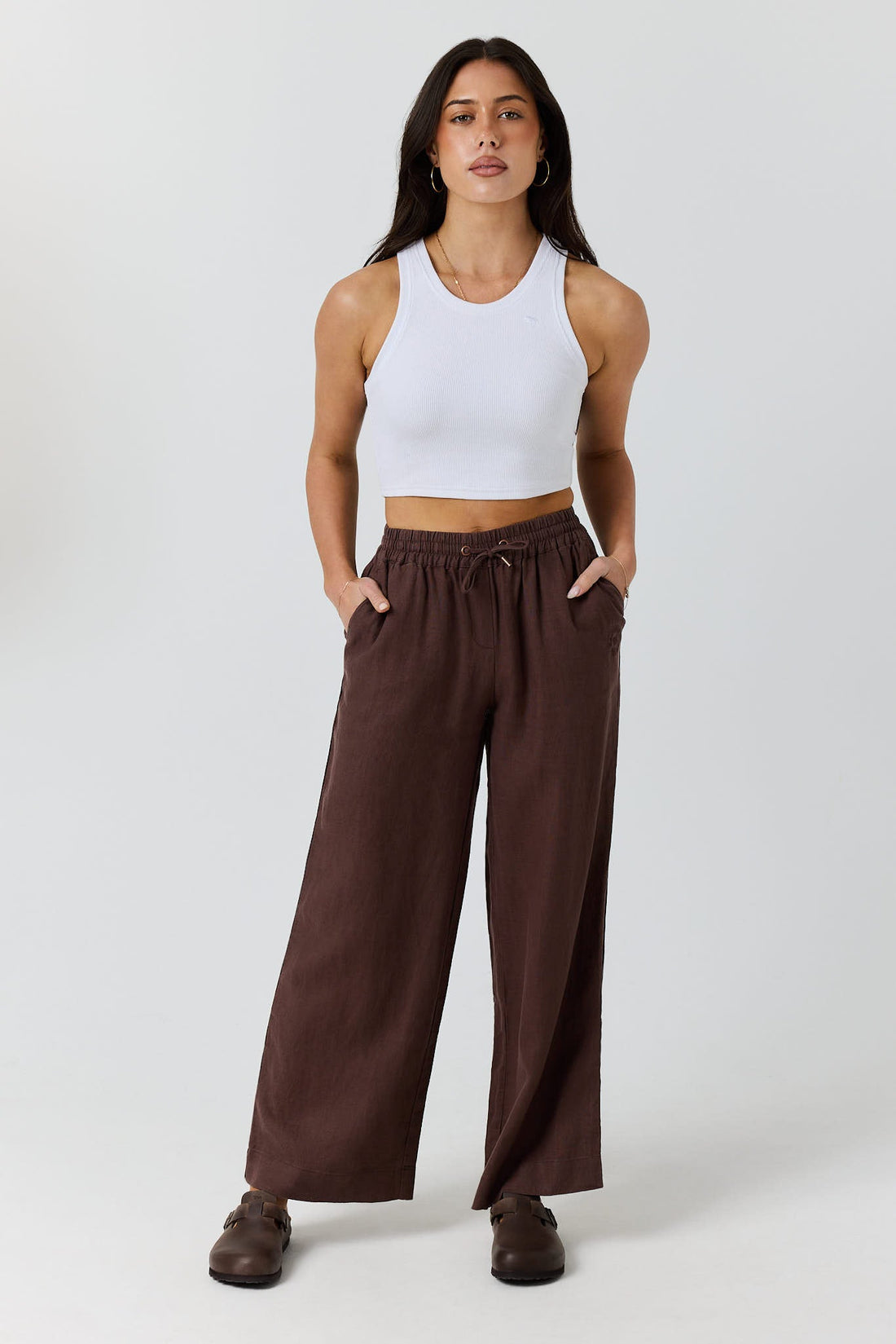 Ringers Western Hattie Womens Linen Drawstring Pant - Chocolate