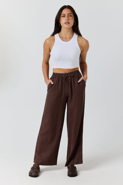 Ringers Western Hattie Womens Linen Drawstring Pant - Chocolate