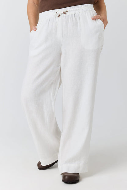 Ringers Western Hattie Womens Linen Drawstring Pant - White Front