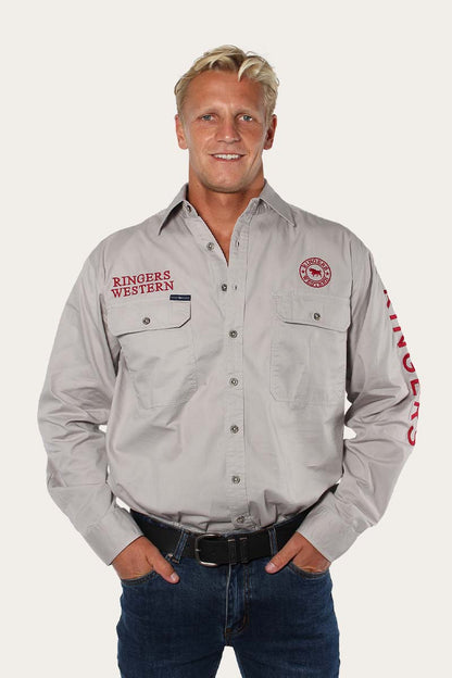 Ringers Western Hawkeye Mens Full Button Work Shirt - Beige Red