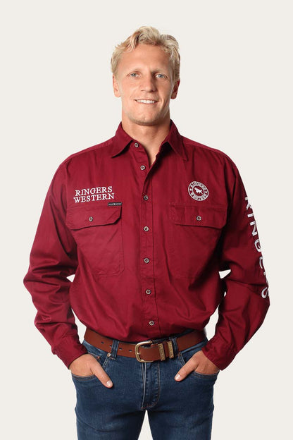 Ringers Western Hawkeye Mens Full Button Work Shirt - Burgundy White