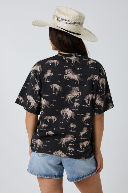 Ringers Western Head Over Hooves Womens Oversized T-Shirt - Back