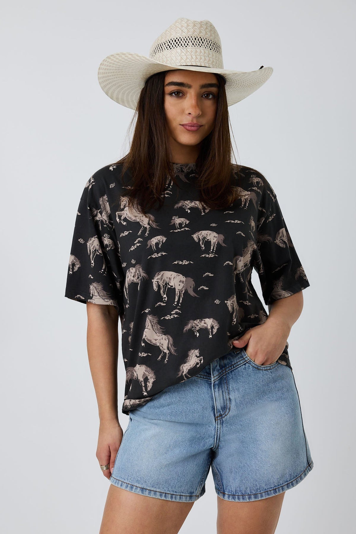 Ringers Western Head Over Hooves Womens Oversized T-Shirt - Washed Black