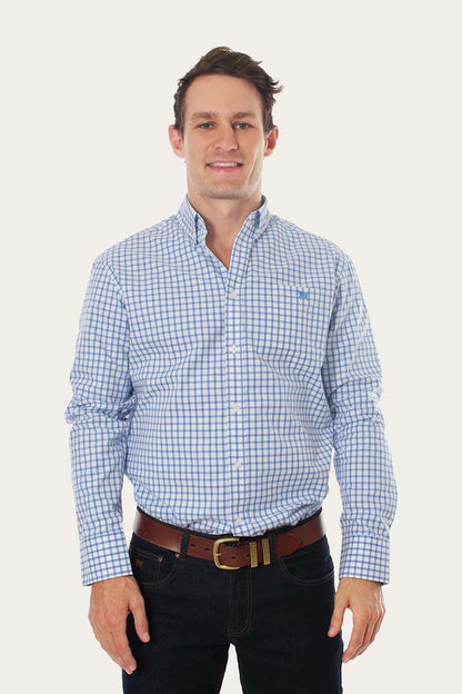 Ringers Western Heritage Mens Check Dress Shirt - Blue White