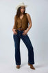 Ringers Western Indi Rodeo Saddle Stitch Womens High Rise Wide Bootleg Jean - Dark Blue Front